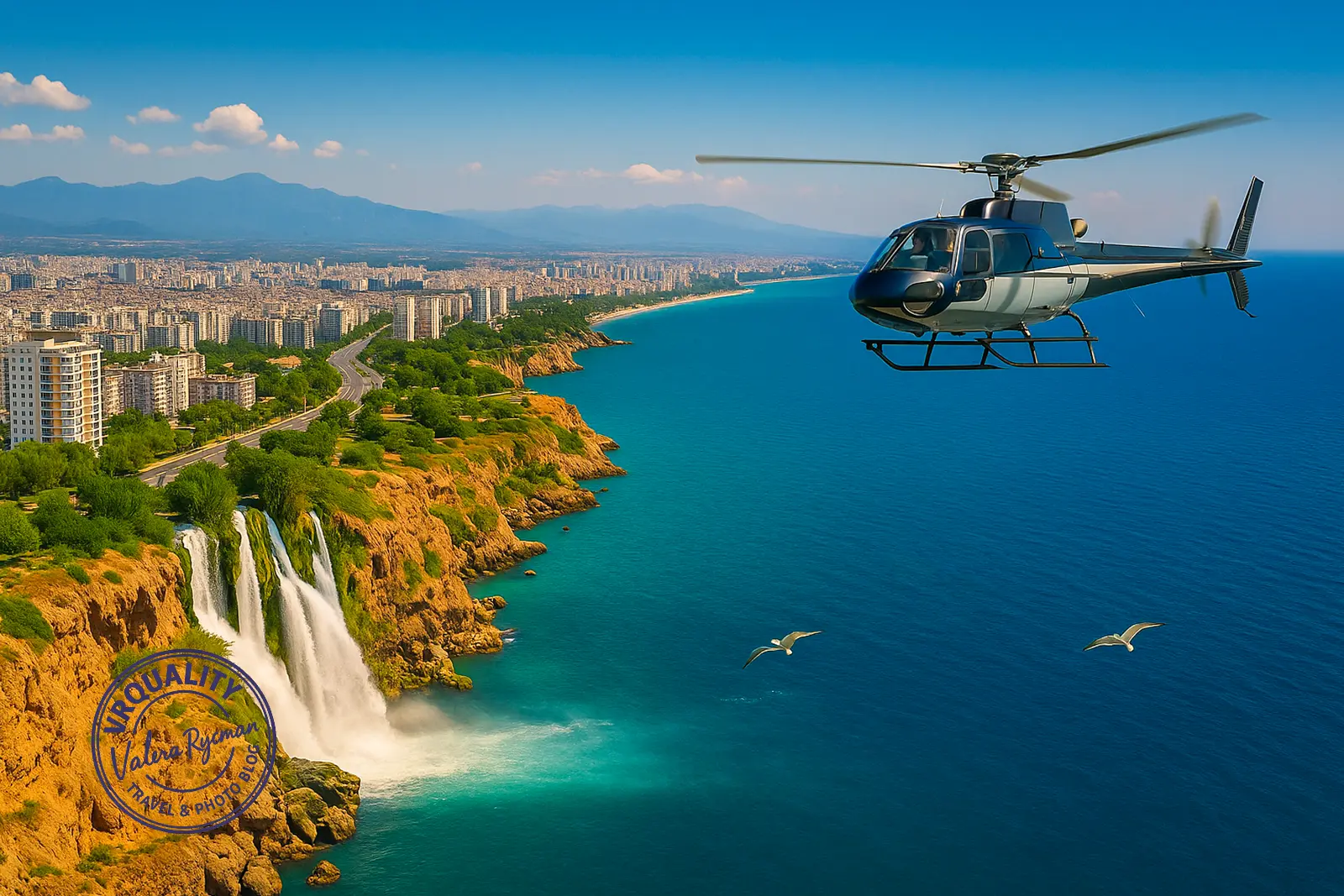 Вертолётный тур над Анталией — вид на побережье, водопад Дюден и Средиземное море с высоты