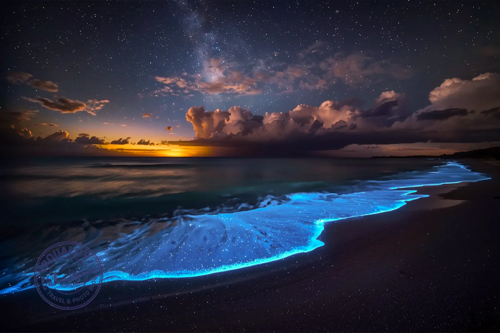 Остров Ваадху и свечение планктона в ночном море