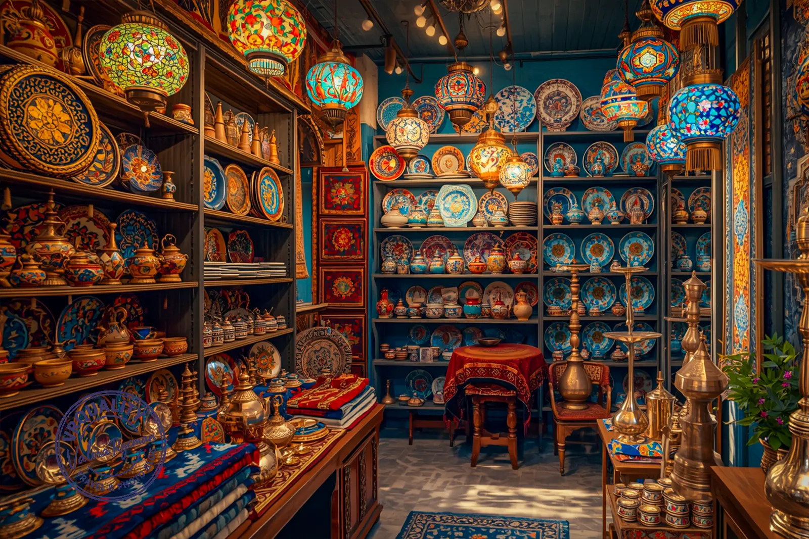 Восточная лавка с керамикой, лампами и изделиями ручной работы